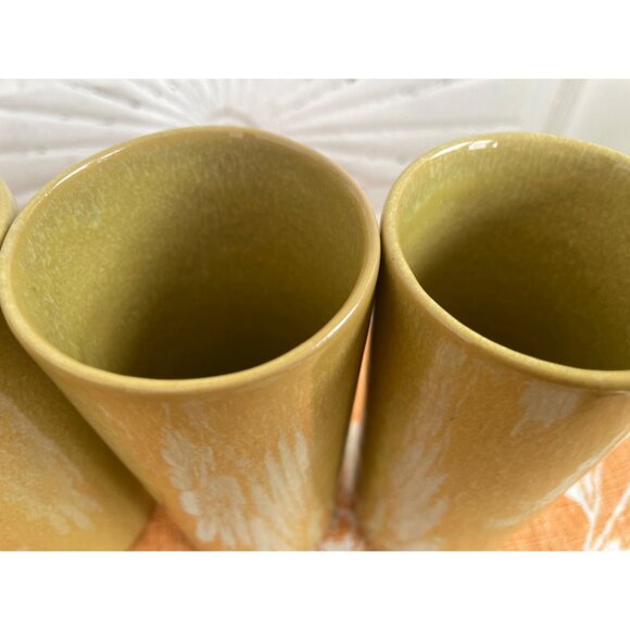 Vintage MCM Dryden Pottery Tumbler Glasses Set of 4 Yellow/Green - Picture 5 of 9